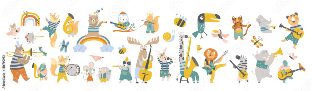 Naklejka premium set of music animals cartoon