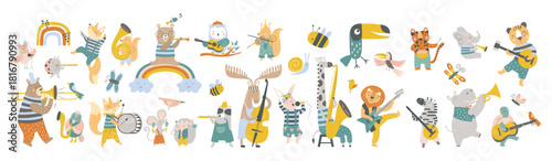 set of music animals cartoon