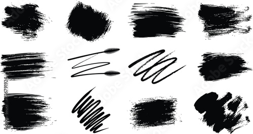 Set of paint brush stroke and abstract grunge banner for graphic background decoration. Watercolor splatter, ink splash and creative shape for social media.