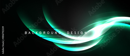 Abstract neon waves, dark background. Smooth curves create dynamic light effect. Modern design element for digital projects.