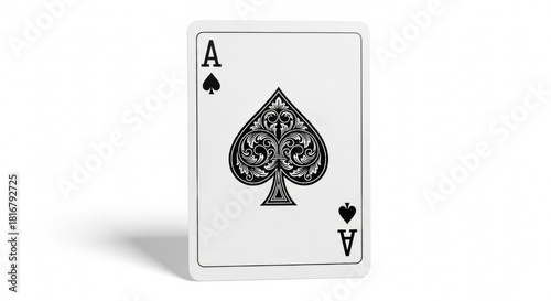 Classic ace of spades playing card standing on white background. Casino, gambling, poker, winner hand, luck and gaming