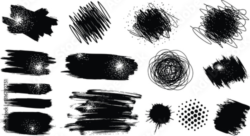 Set of paint brush stroke and abstract grunge banner for graphic background decoration. Watercolor splatter, ink splash and creative shape for social media.