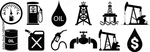 Petroleum Industry Black Icons Set