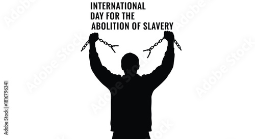 A silhouette of a person raising broken chains symbolizing freedom and the abolition of slavery