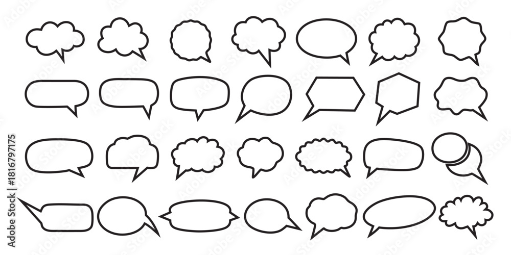 Fototapeta premium Diverse collection of hand drawn editable speech bubbles and thought bubbles for design
