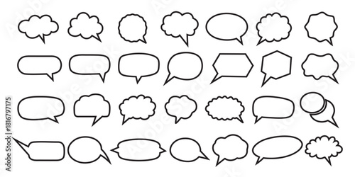 Diverse collection of hand drawn editable speech bubbles and thought bubbles for design
