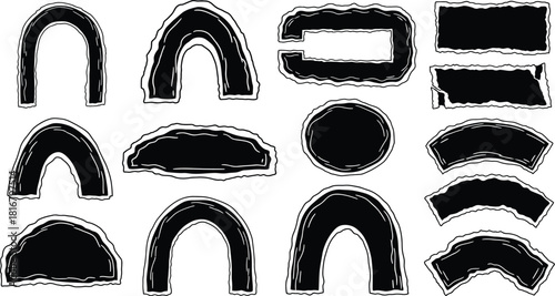 Abstract graphic art set. Various modern organic shapes and elements in vintage style with grunge texture. Hand-drawn abstract art Vector collection