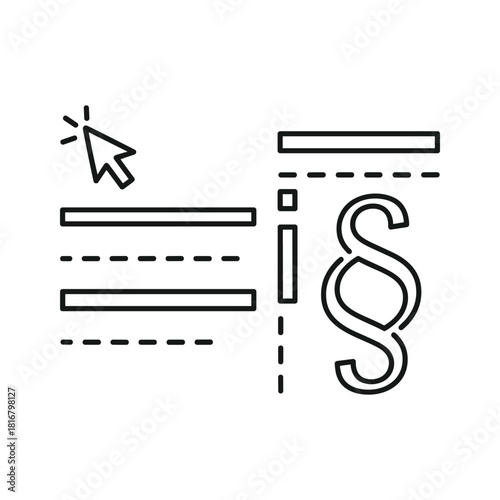 Line icon representing legal text editing, selection, and paragraph symbol for law concept isolated on