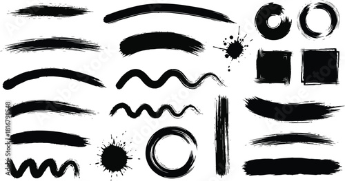 Set of paint brush stroke and abstract grunge banner for graphic background decoration. Watercolor splatter, ink splash and creative shape for social media.