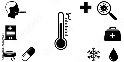 Thermometer Fever Temperature Check Illness Silhouette Icon