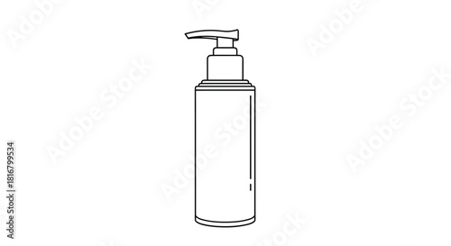 A black and white vector illustration of a lotion bottle with pump for skincare products, representing beauty, hygiene, and health.