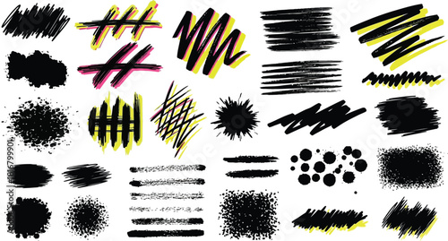 Set of paint brush stroke and abstract grunge banner for graphic background decoration. Watercolor splatter, ink splash and creative shape for social media.