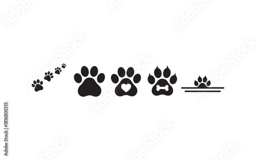 Cute cat and dog paw prints illustration with colorful accents