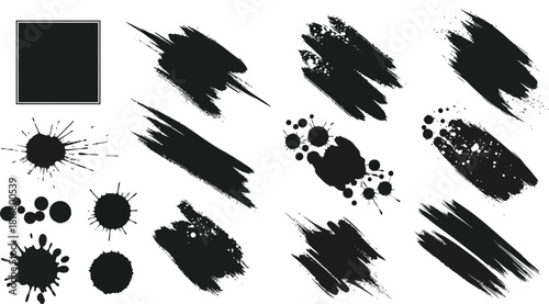 Set of paint brush stroke and abstract grunge banner for graphic background decoration. Watercolor splatter, ink splash and creative shape for social media.