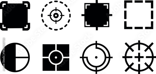 Set of eight target focus icons design style for user interface vector illustration