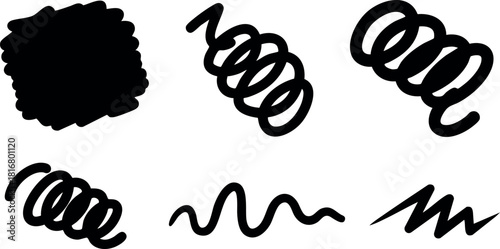 Black ink abstract brush strokes vector design artistic shapes creative elements set