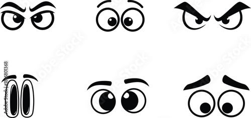 Cartoon Eyes Expressions Set with Various Emotions like Anger Surprise Happiness Sadness and Confusion for Creative Projects and Designs for Animation or Graphic Novel