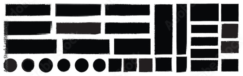 Set of rectangular grunge template backgrounds. Black square shapes with ripped jagged borders on white background. Vintage grunge boxes for collage, text, banner, sticker design.Straight line vector 