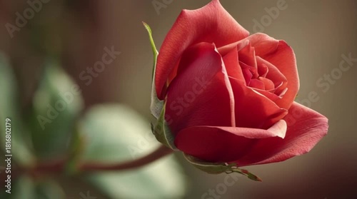 A captivating closeup of a red rose bud, showcasing its delicate petals