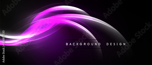 Abstract purple waves flow across black background. Smooth lines create dynamic, modern visual effect. Design suggests energy, movement.