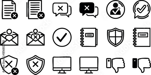 Document and message icons with shield and computer vector illustration set digital communication symbols