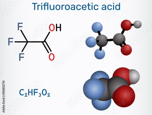 Trifluoroacetic acid, TFA molecule. strong halogenated organic acid and laboratory reagent. Chemical structure. Vector illustration