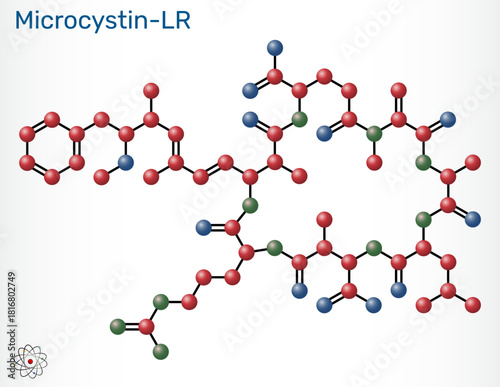 Microcystin-LR, toxic cyanotoxin molecule. Molecular model. Vector illustration