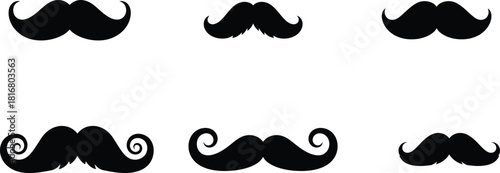 Collection of Various Black Mustache Designs Isolated on White Background for Movember Fundraising and Mens Health Awareness Featuring a Diverse Array of Styles