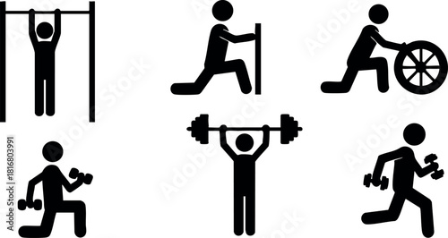 Fitness exercise icons gym workout training healthy lifestyle strength muscle activity vector illustration