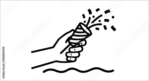 Hand holding party popper confetti celebration festive event vector illustration