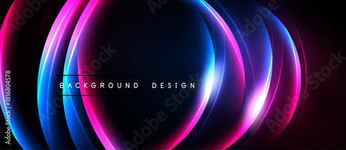 Abstract neon layers create dynamic visual effect. Vivid colors blend, forming flowing curves, modern design element.