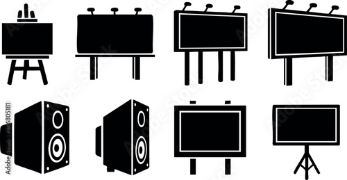 Billboard and speaker icons set collection vector illustration design elements