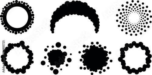 Abstract black virus particle vector icons set with circular dotted shapes and organic forms