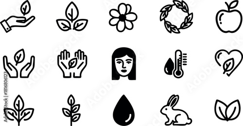 Eco friendly nature plant leaf flower water drop rabbit hand apple temperature vector illustration