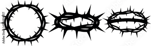 Crown of thorns set with black sharp spikes vector illustration minimalist design