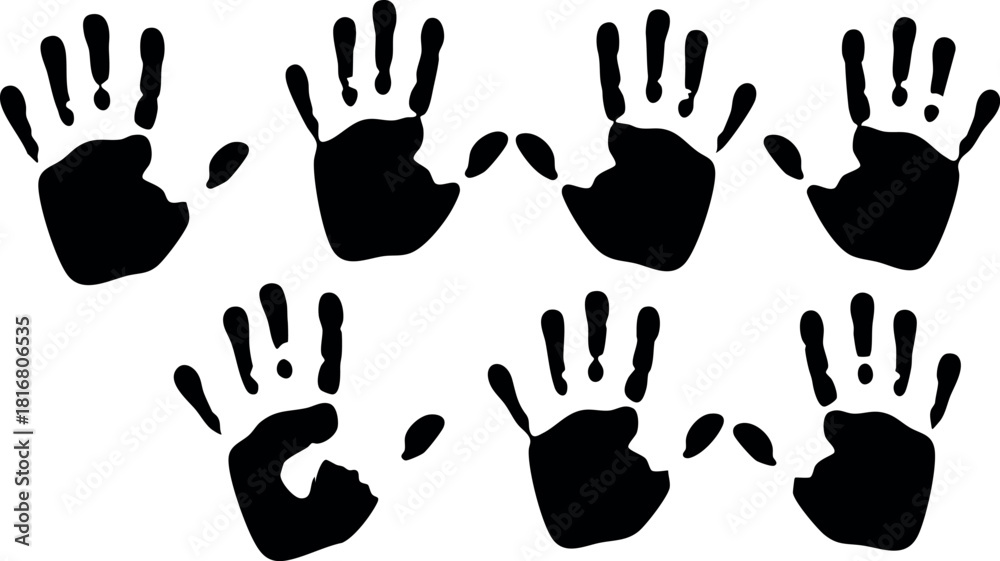 Fototapeta premium Black handprints arranged in two rows vector illustration for creative design or background use