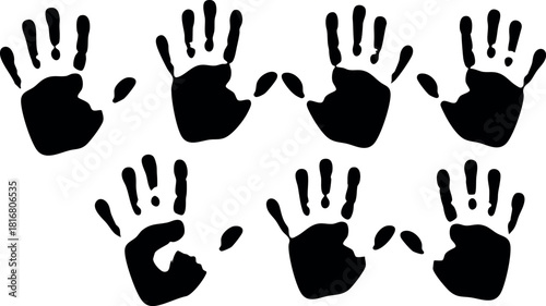 Black handprints arranged in two rows vector illustration for creative design or background use