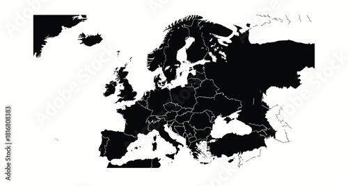 Europe map silhouette with country borders