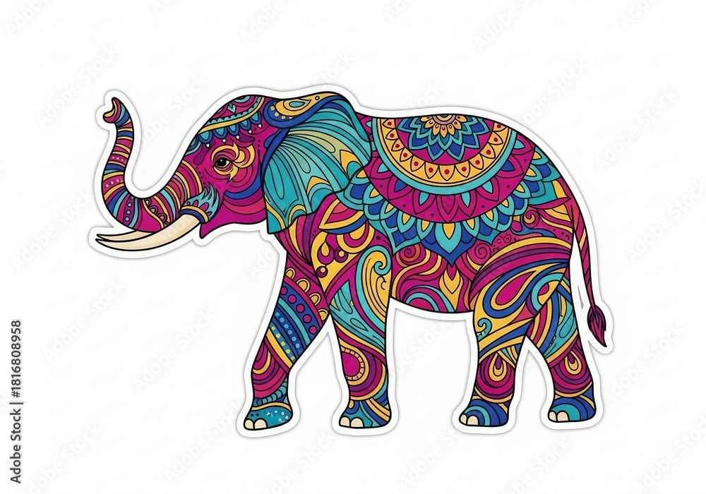 Obraz premium Beautiful Colorful Elephant with Intricate Patterns in a Vibrant Background