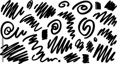 Abstract black ink scribbles and doodles random pattern vector illustration
