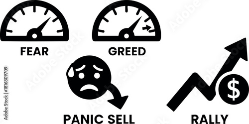 Financial market fear greed panic sell and rally economic concepts vector illustration