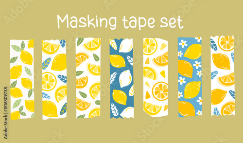 Lemon summer masking tape washi tape set clipart for digital note journal diary planner