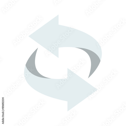 Icon of two curved arrows forming a cycle, representing refresh, reload, or loop actions, designed in a minimalist style with soft gradients, ideal for digital interfaces, buttons, or app navigation