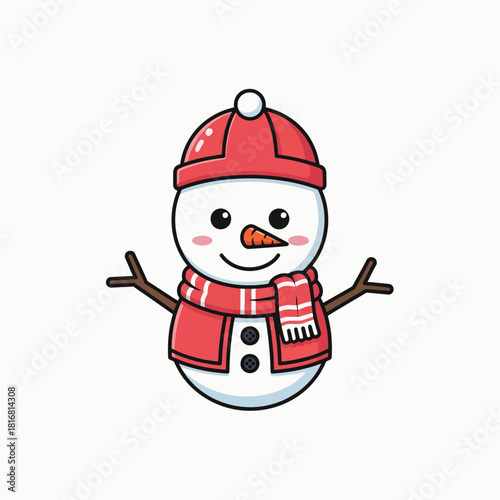 Cute Flat Vector Snowman Builder Icon. Happy Cartoon Character Holding Hammer and Nail, Ready for Winter Holiday Construction or DIY Projects and Home Improvement.