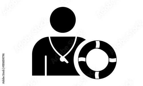 Piktogramm Bademeister / Schwimmaufsicht mit Trillerpfeife und Rettungsring – Professionelles Sicherheits- und Rettungssymbol