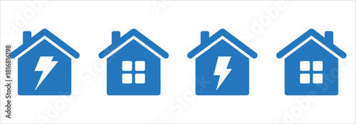Power your home with sustainable energy solutions using these house icons with lightning bolts, perfect for eco conscious branding and green initiatives.