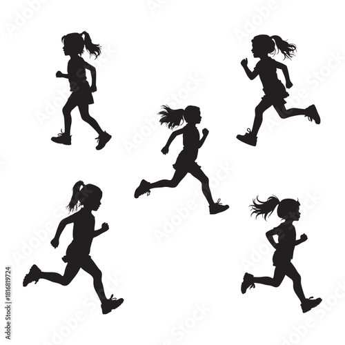 Girl running silhouette on clean white background