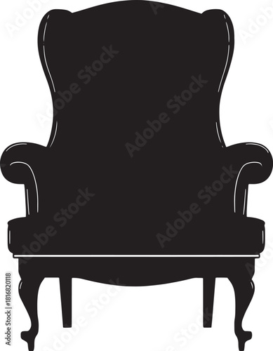 Elegant Wingback Armchair Silhouette Graphic Illustration for Interior Design Concepts and Furniture Marketing Materials