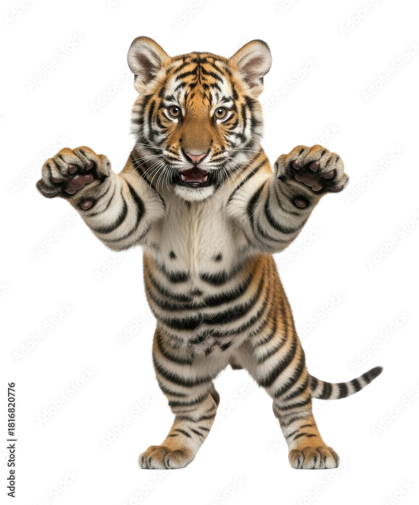 Obraz premium Tiger cubs interacting playfully a portrait of wildlife conservation isolated on transparent background