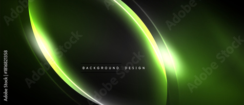 Abstract green lines create dynamic flow. Dark background emphasizes bright curves, modern design element. Simple text reads background design.